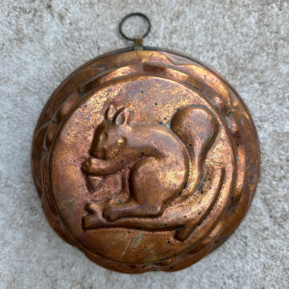 Vintage Copper Squirrel Bundt Cake Mold Wall Hanging Kitchen Decor Rustic